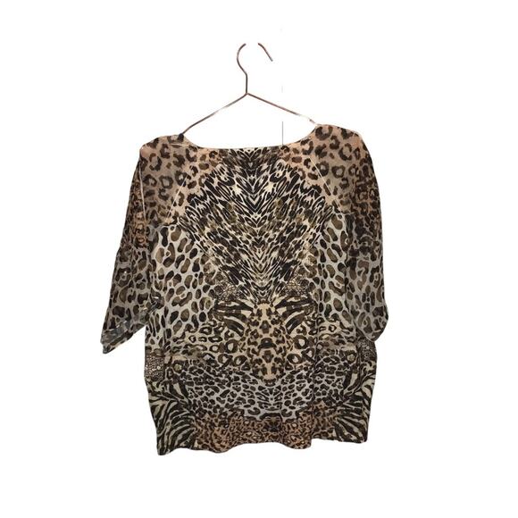 Chico’s Animal Print Gold Metallic V Neck size 2 medium - Picture 2 of 7